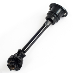 A black Hydraulic Power Steering Column on a white background, that is used in passenger cars. Global Steering Systems specializes in designing HPS Columns for performance vehicles.
