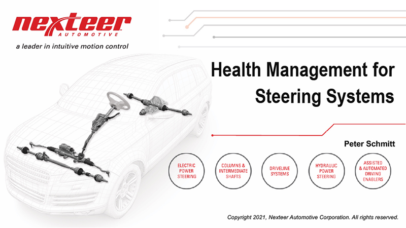 Cover image for report on Health Management for Steering Systems including electric power steering, columns & intermediate shafts, driveline systems, hydraulic power steering and more.