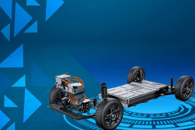 A vehicle chassis on a blue background serves as the cover of a report on chassis innovations.